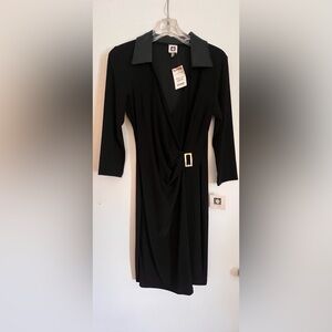 Black faux wrap with faux leather collar